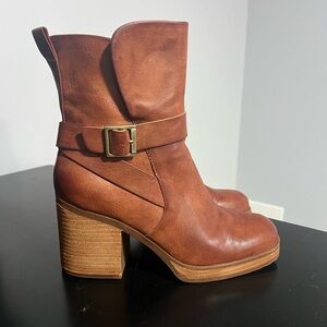 KORKS Brown Leather Block Heel Boots size 8